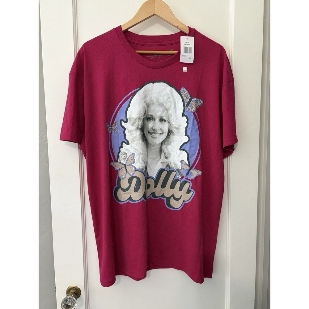 Dolly Parton Graphic T Shirt XL Pink Butterfly Country Music Tee NWT Dollycore